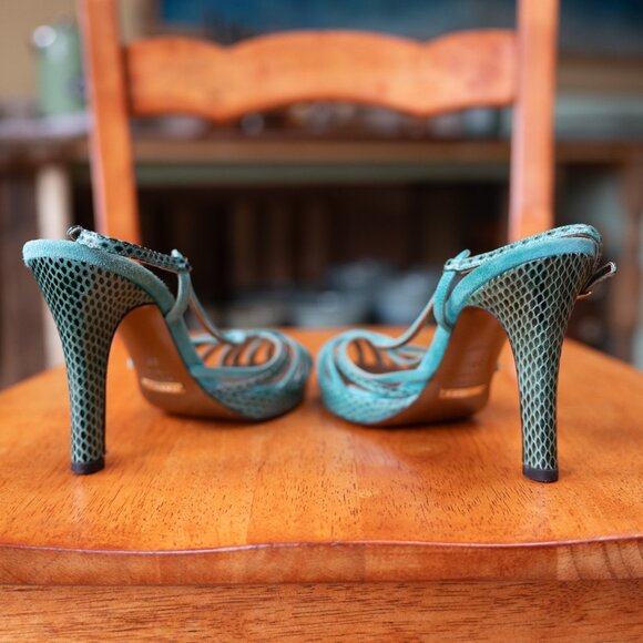 Dolce & Gabbana Turquoise Snake Strappy Heels – Italian Luxury, Size 38.5 - Picture 12 of 14